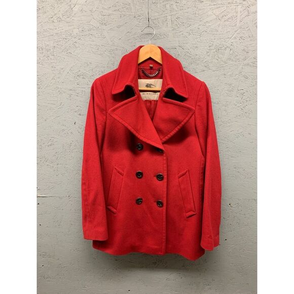Burberry London Womens Red Wool Cashmere Double Breasted Peacoat‎ Coat US M - Picture 1 of 14